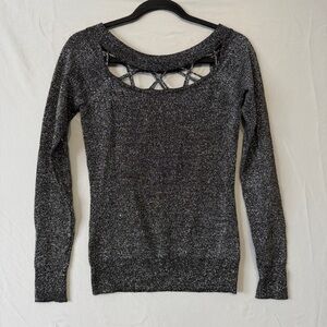 Le Chateau Womens Cutout Sweater XS Black Metallic Glam Whimsigoth Going Out Top
